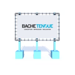 Panneau de chantier en bâche tendue.